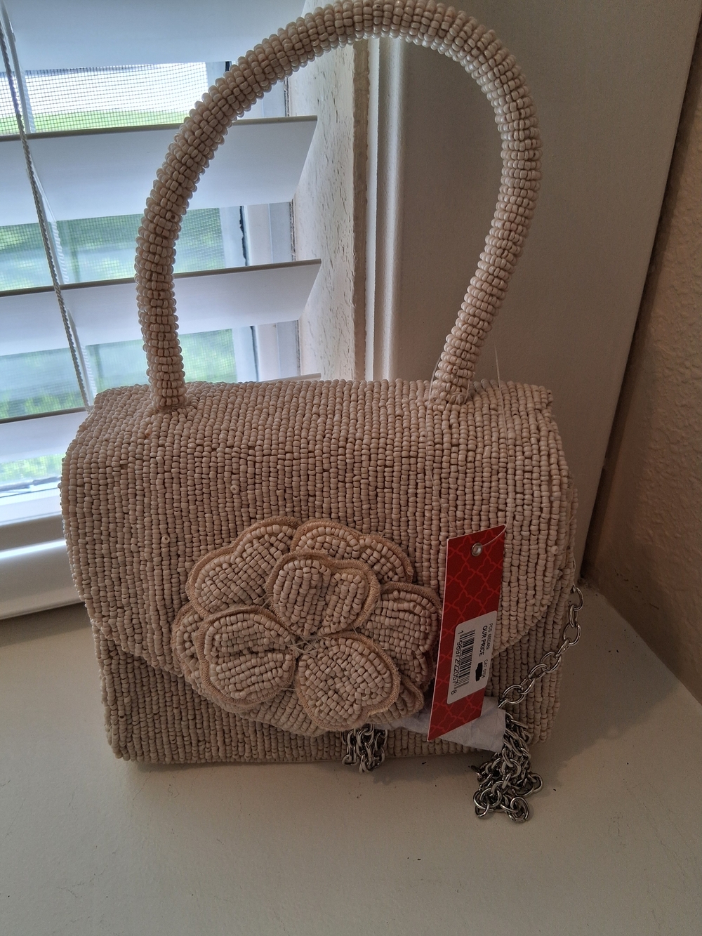Kelly & Katie Cream Beaded Floral Mini Top-Handle Bag